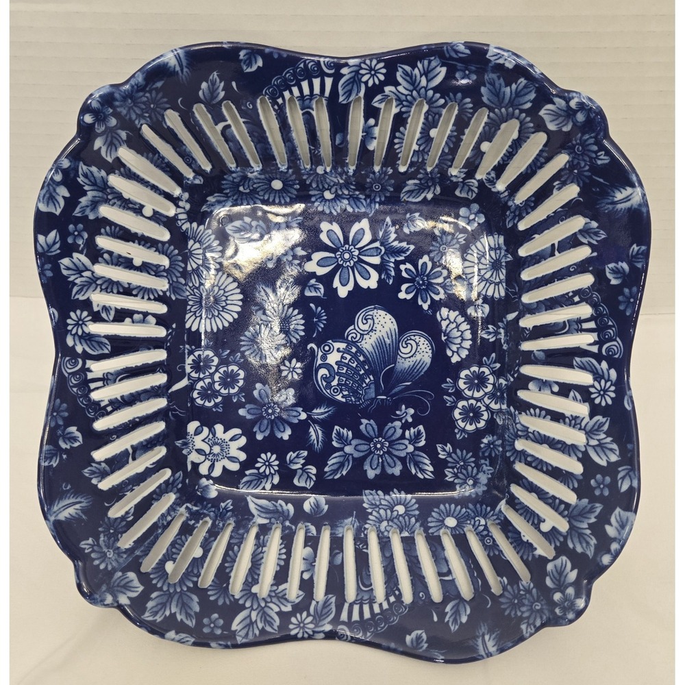 Vintage Bombay Company Blue White Chinoiserie Centerpiece Bowl Butterfly 10" EUC